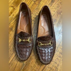 Allen Edmonds Woven Brown Leather Loafers with Gold Accent
